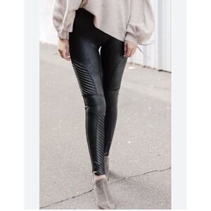 SPANX Black Faux Leather Moto Leggings Tights Size Small